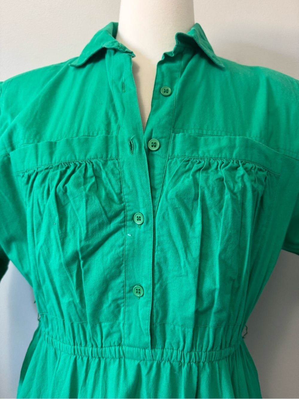 Vintage Dress Algo Emerald Green Long-Sleeve Collared Midi Dress Large - Picture 3 of 10